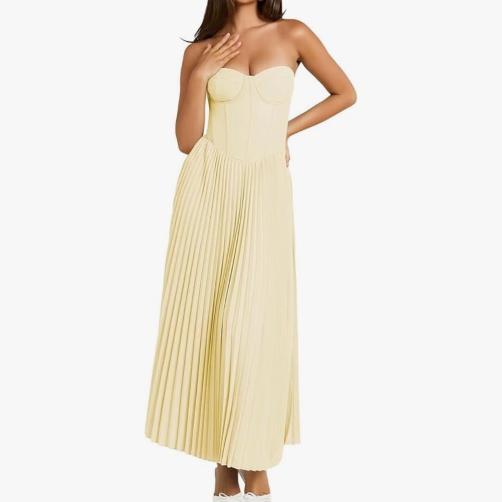 Strapless Pleated Wedding Guest Dress